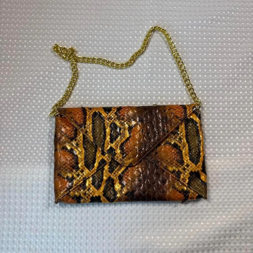 Jessica McClintock Clutch Bag Womens OS Orange Good Snakeskin Chain Strap